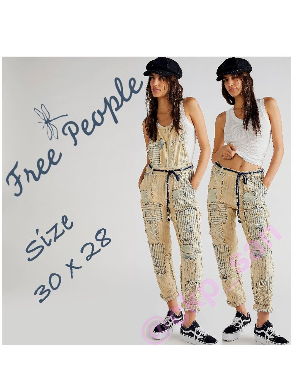 Rare Free People Axel Patched Convertible Overalls Sz 30